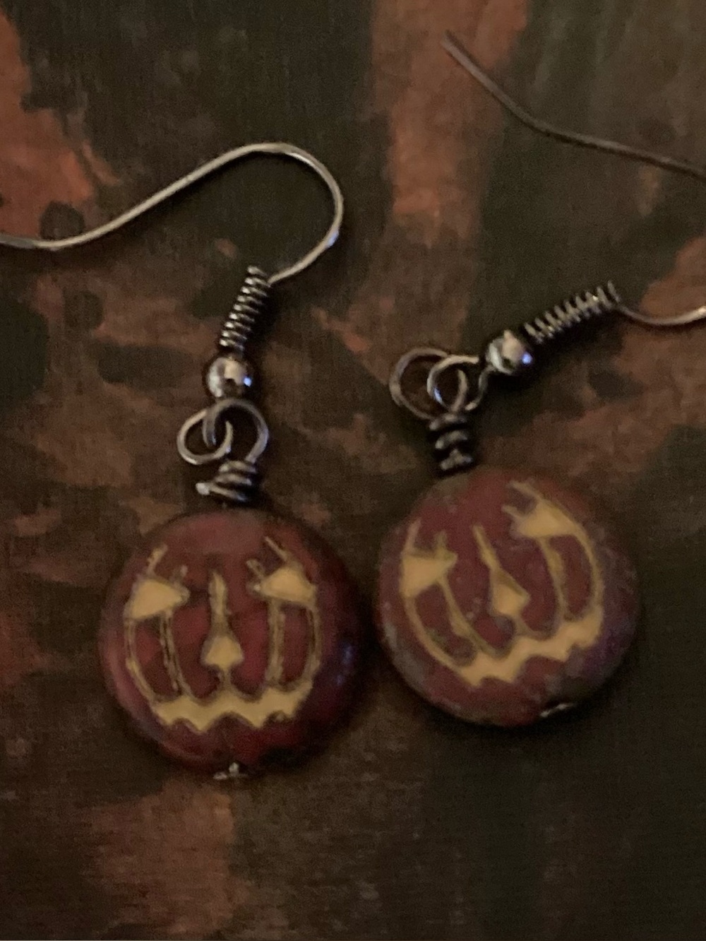 Round orange and Cream pumpkin Drop Earrings — Women Jewelry